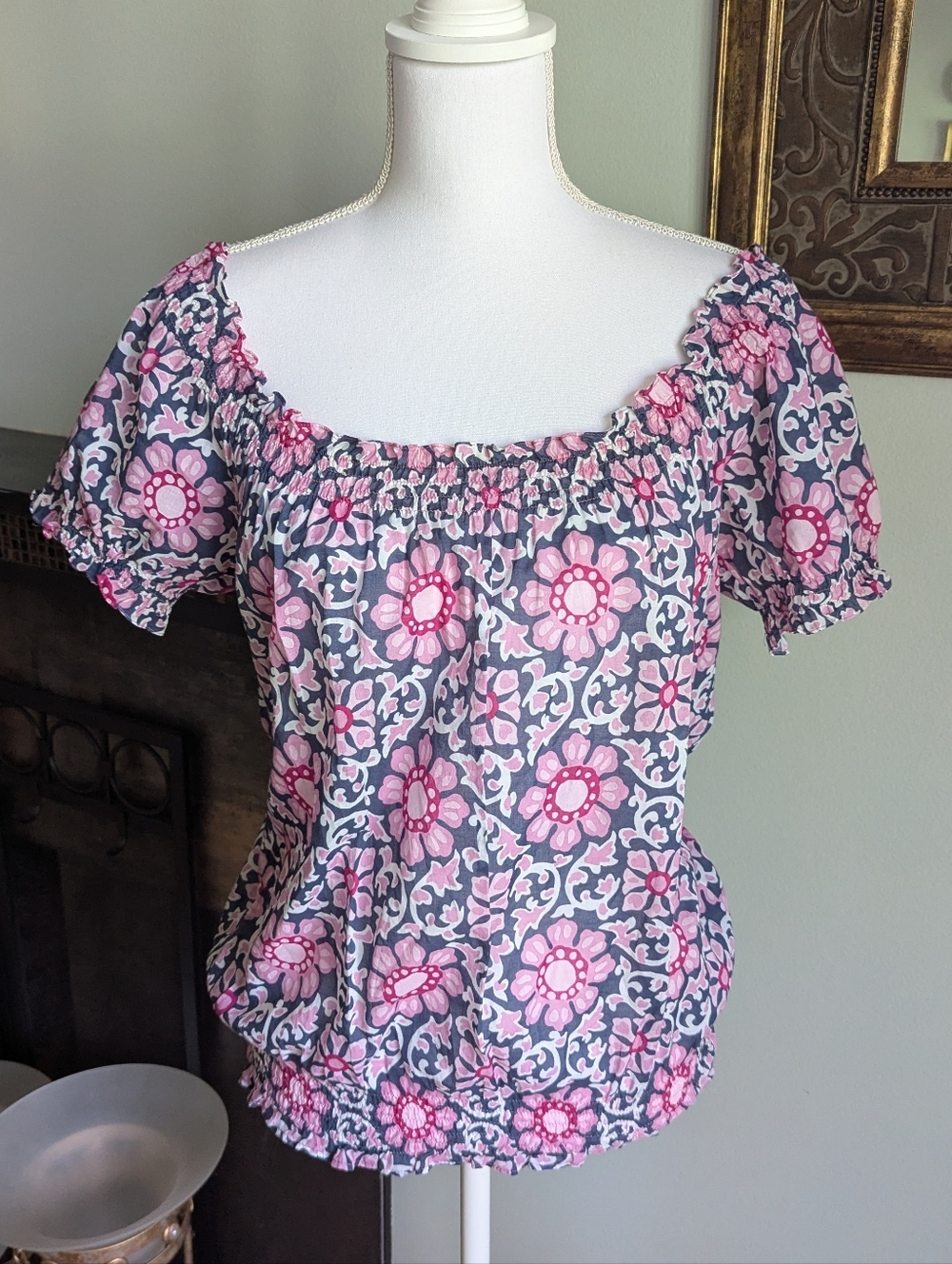 Lafayette 148 New York Women's 2 Light Floral Off-the-Shoulder Blouse Cotton